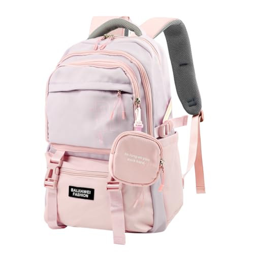 PALAY® Girls Backpack School Backpack with Small Zipper Pouch Fashion Pink Nylon Backpack with Padded Shoulder Straps & Handle Design Multi Compartment Large Backpack for School, Camping, Travel PALAY® Girls Backpack School Backpack with Small Zipper Pouch Fashion Pink Nylon Backpack with Padded Shoulder Straps & Handle Design Multi Compartment Large Backpack for School, Camping, Travel